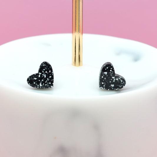 NEW Mini Laser Cut Glitter Acrylic Heart Stud Earrings