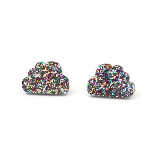 Laser Cut Glitter Acrylic Cloud Earring Studs