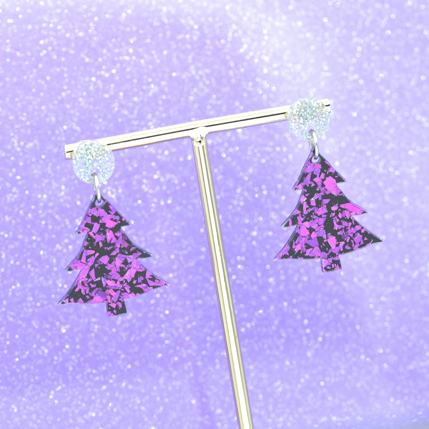 Festive Disco Confetti Acrylic Christmas Tree Dangle Earrings