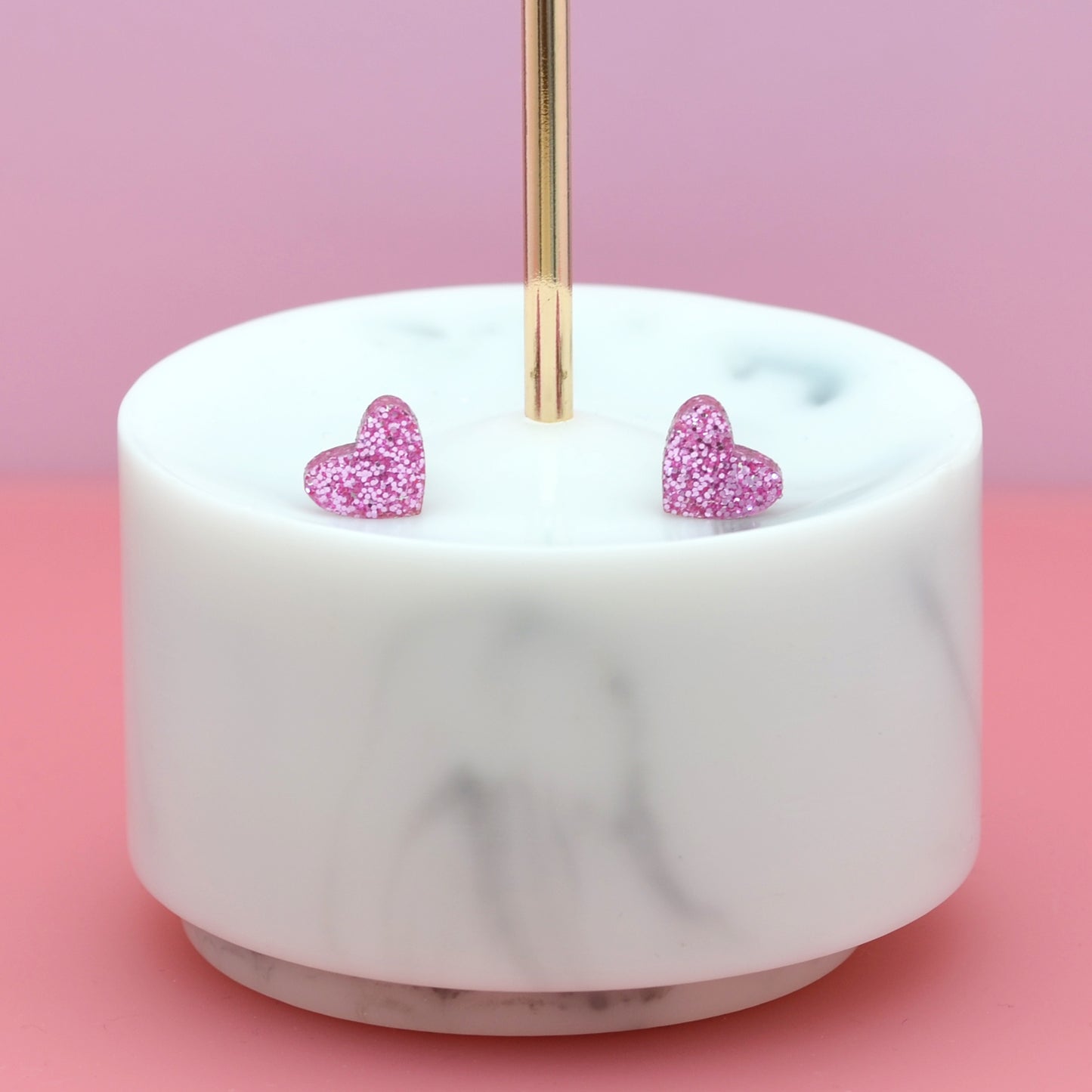 NEW Mini Bubblegum Pink Glitter Love Heart Earrings Studs