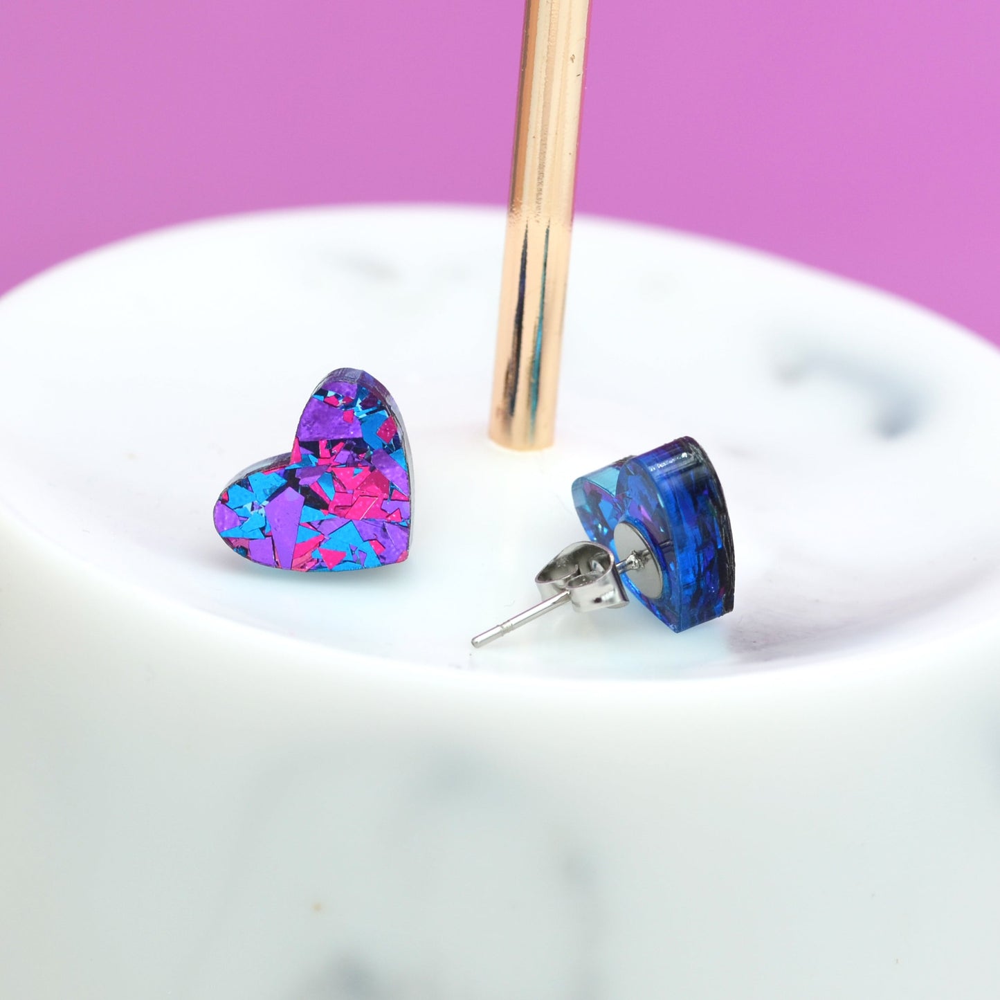 Purple Rainbow Festival Confetti Acrylic Heart Stud Earrings