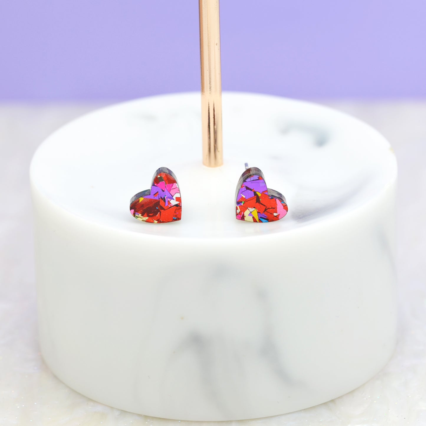 Mini Red Rainbow Festival Confetti Acrylic Heart Stud Earrings