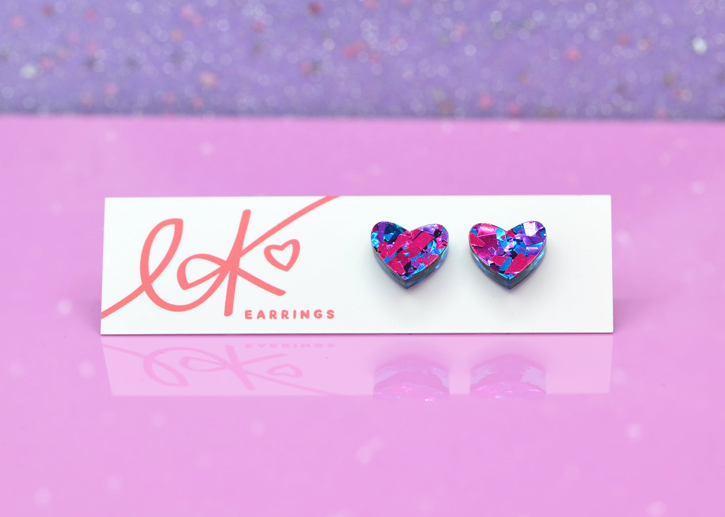 Purple Rainbow Festival Confetti Acrylic Heart Stud Earrings