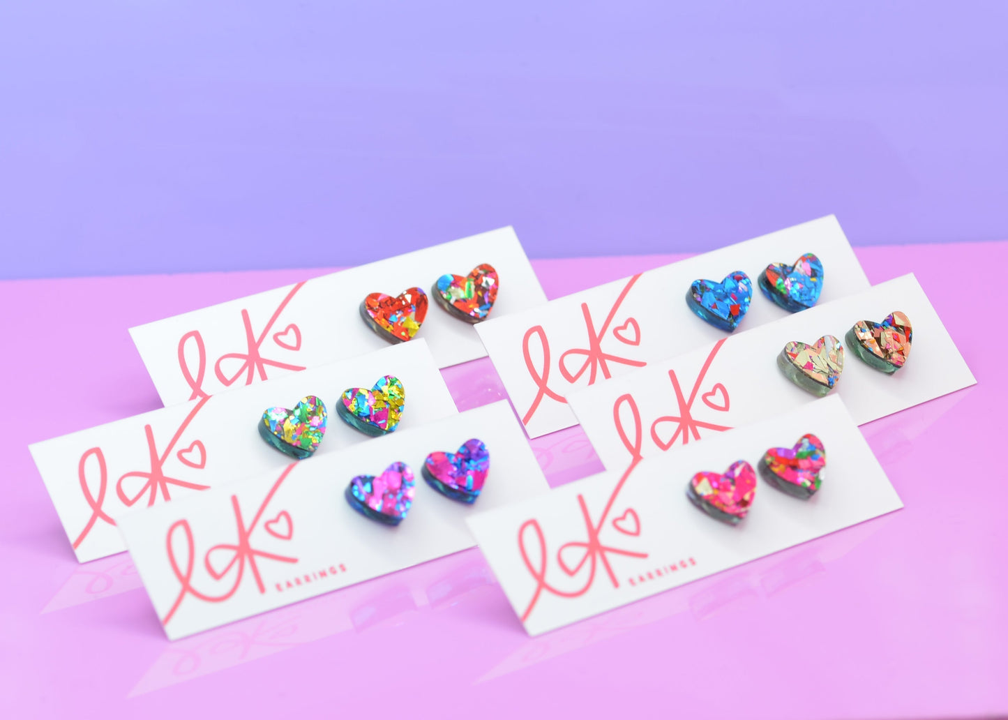 Gold Rainbow Festival Confetti Acrylic Heart Stud Earrings