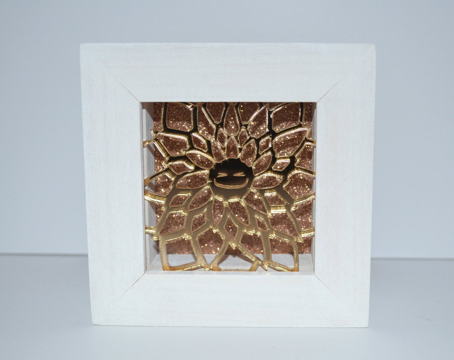 Gold Glitter Acrylic Happy Flower Framed Artwork (Ginny Gerbera)