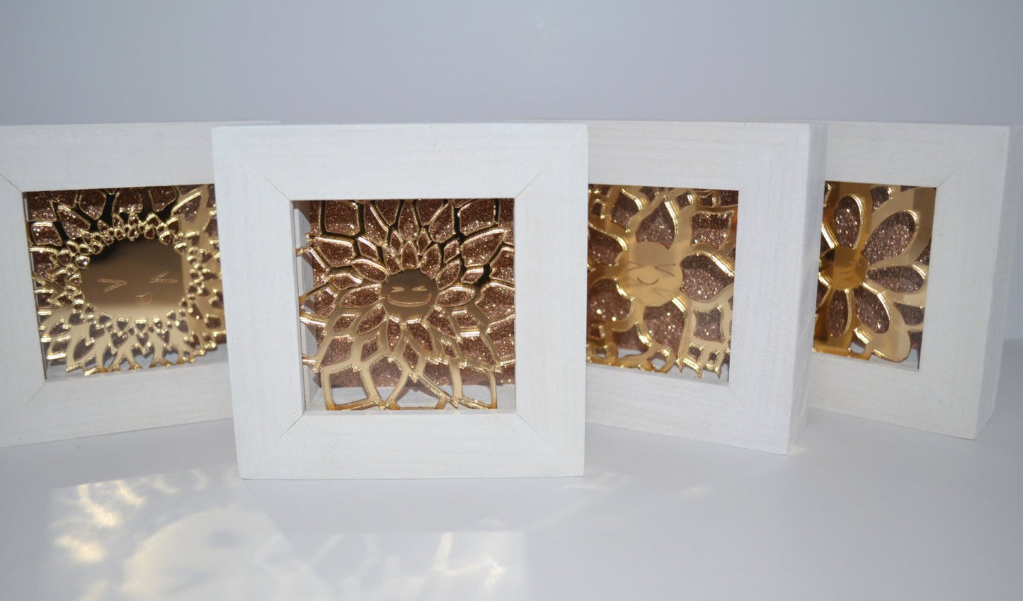 Gold Glitter Acrylic Happy Flower Framed Artwork (Ginny Gerbera)
