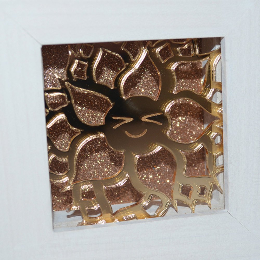 Gold Glitter Acrylic Happy Flower Framed Artwork (Dorothy Dahlia)