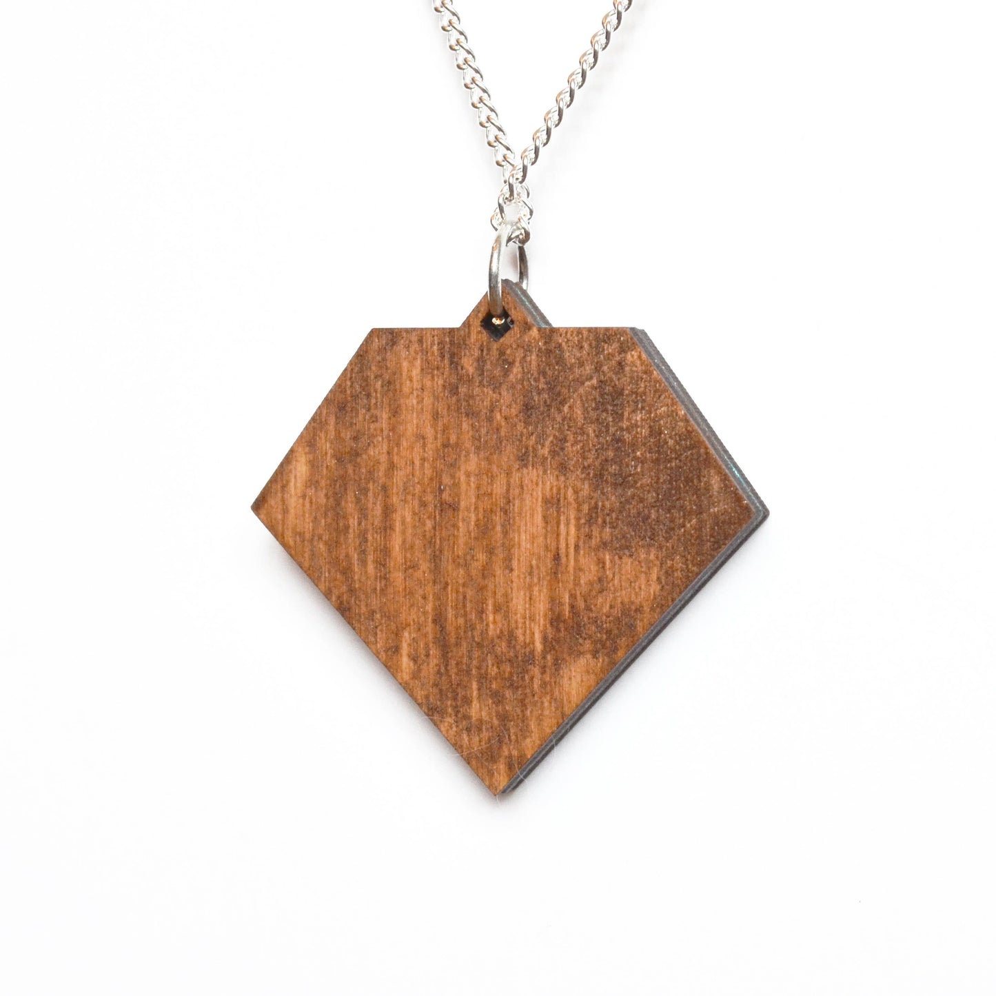 Hand Painted Wooden Art Deco Geometric Diamond Laser Cut Necklace - Medium Style Design 2