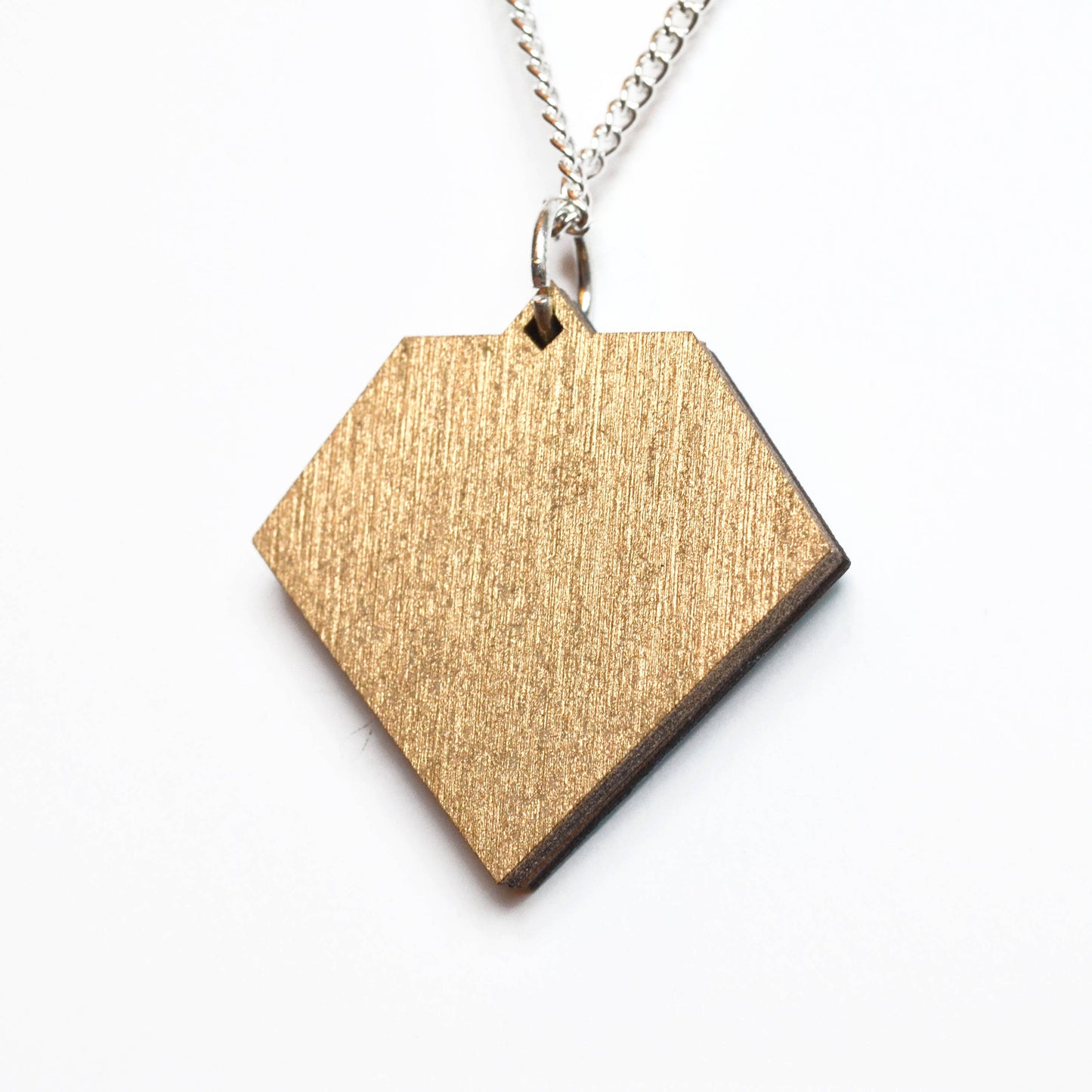 Hand Painted Wooden Diamond Art Deco Geometric Laser Cut Necklace - Small Style Design 2