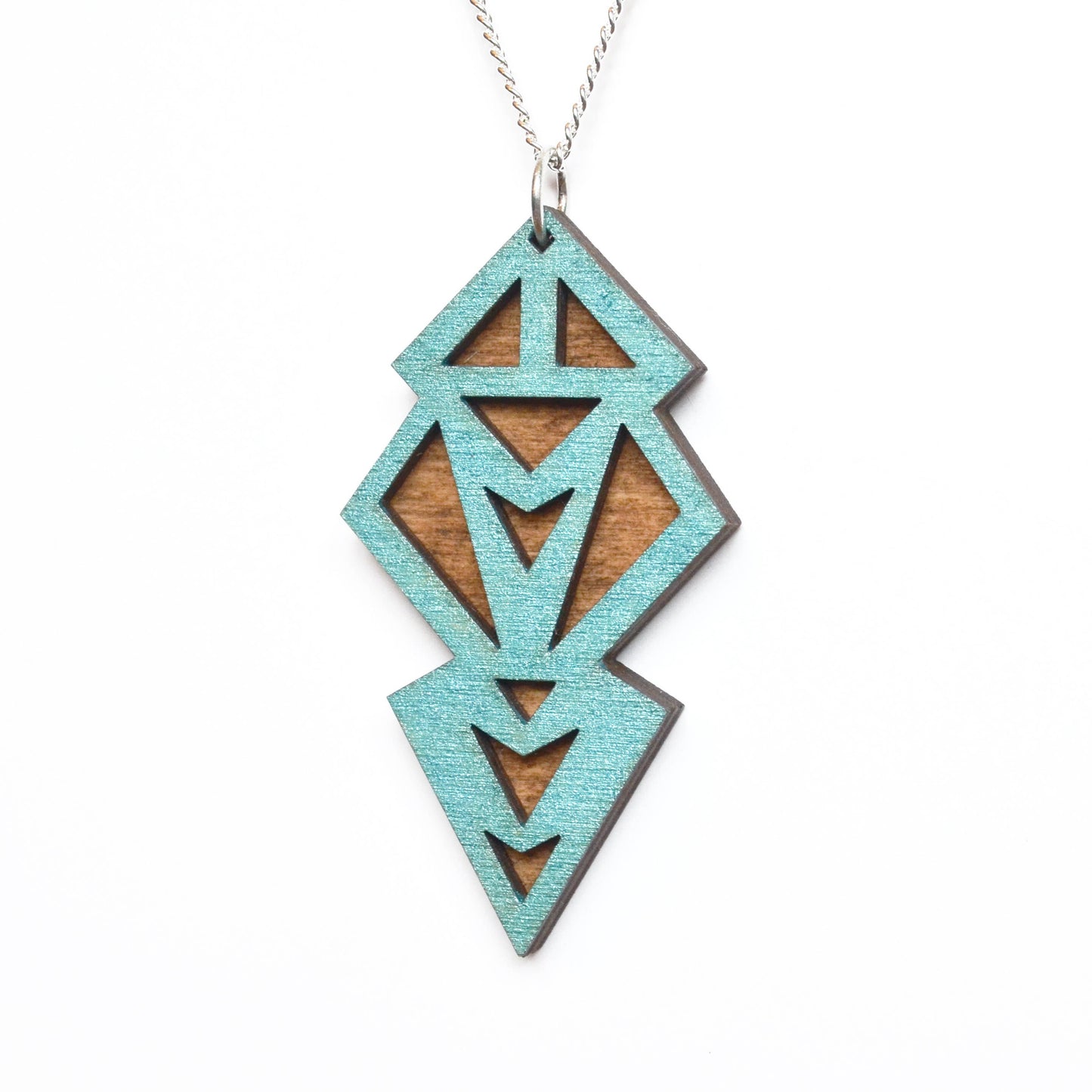 Hand Painted Wooden Art Deco Geometric Laser Cut Necklace - Large Style Design 1