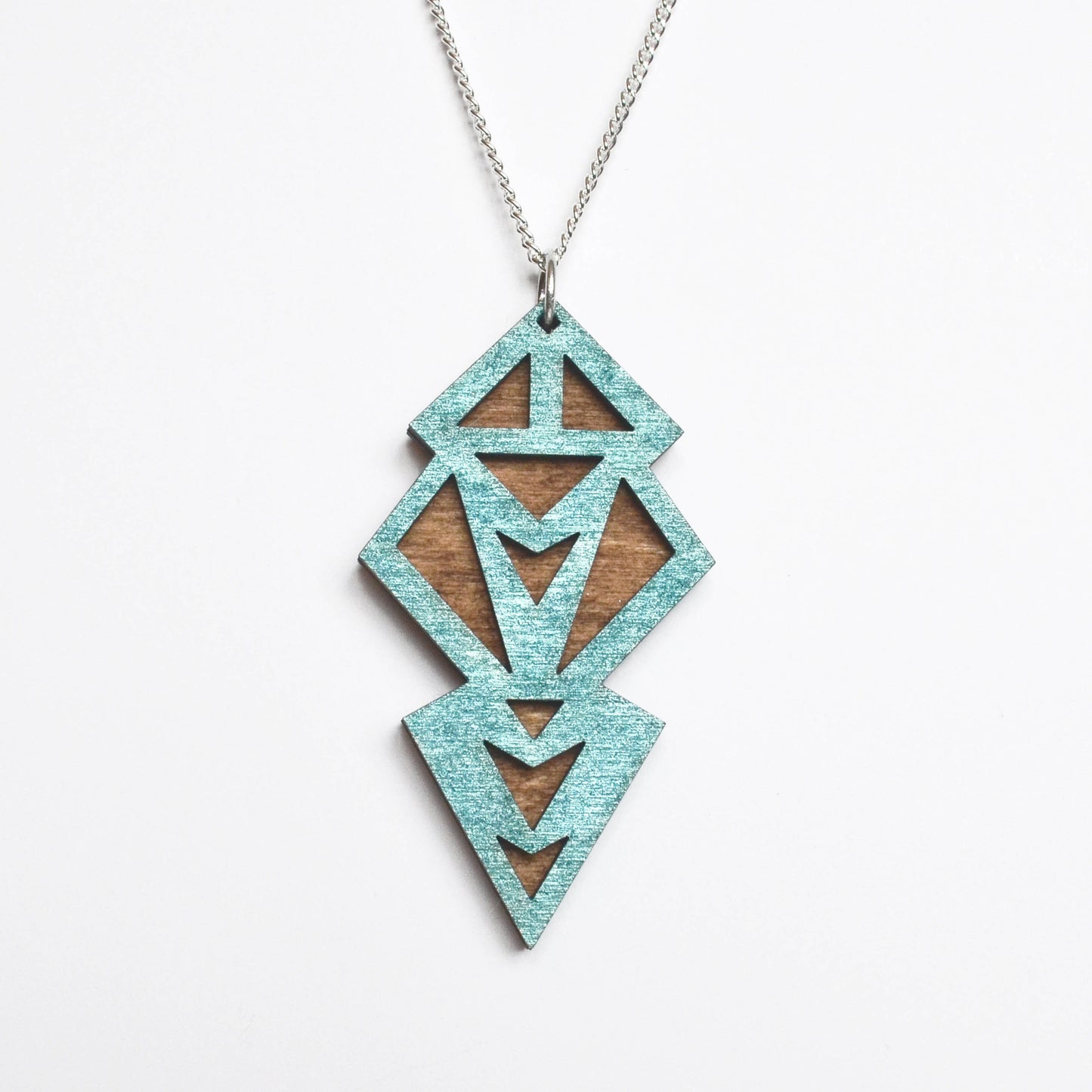 Hand Painted Wooden Art Deco Geometric Laser Cut Necklace - Large Style Design 1