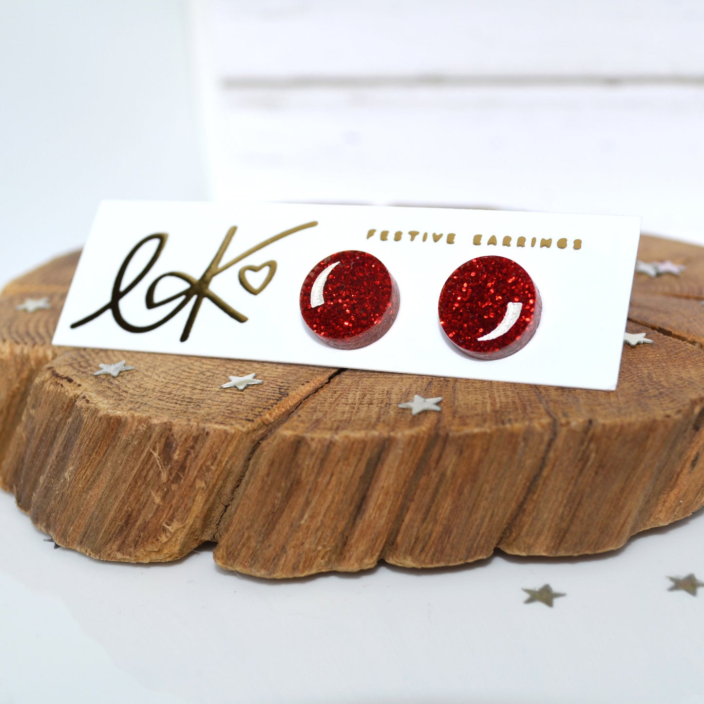 Hand-painted Christmas Glitter Rudolf Nose Stud Earrings