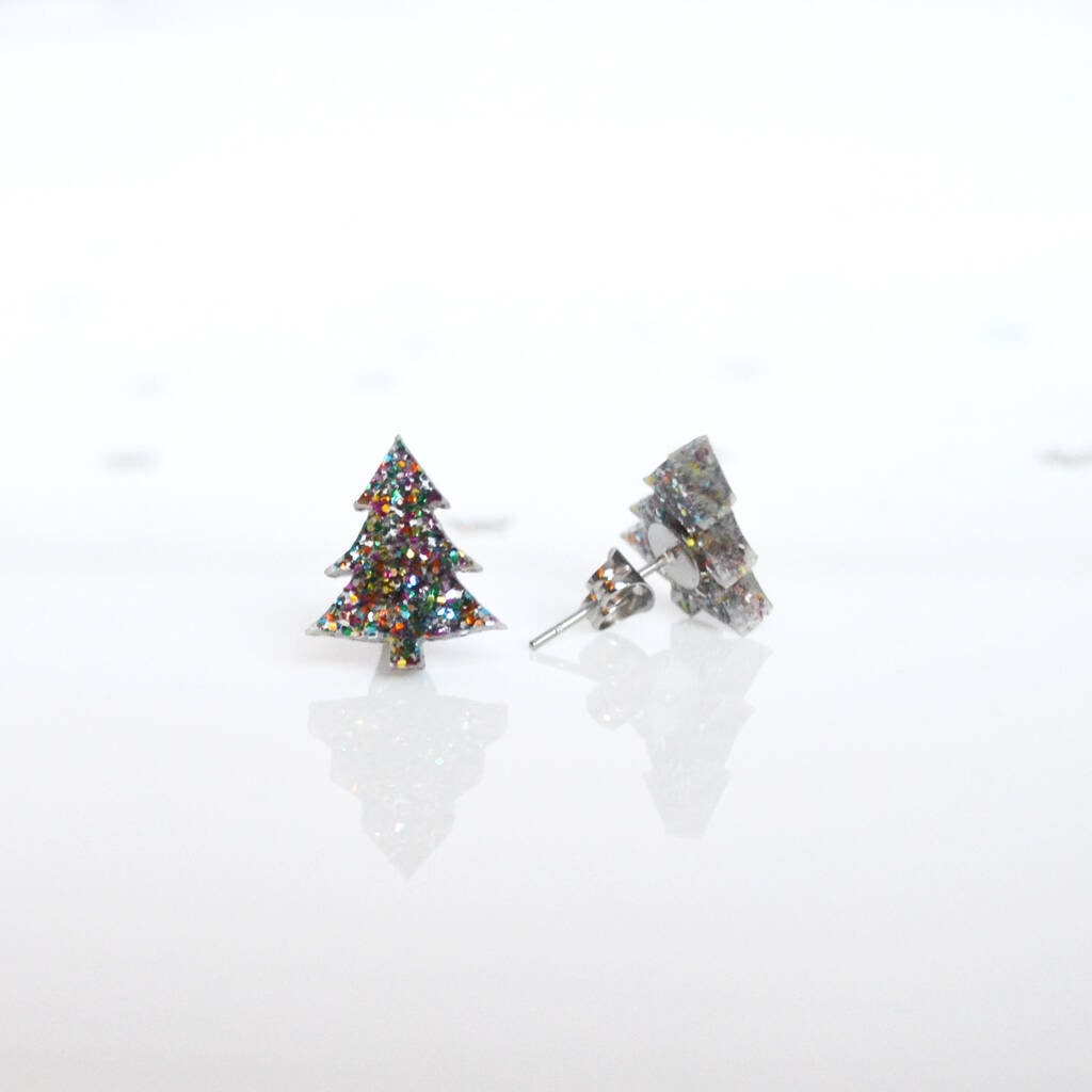 Rainbow Christmas Tree Stud Earrings