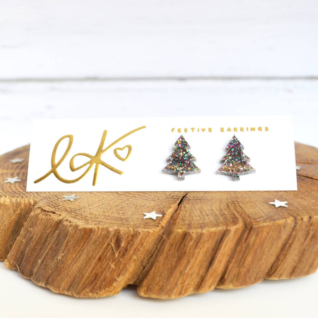 Rainbow Christmas Tree Stud Earrings